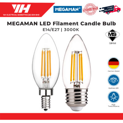 MEGAMAN LED Filament Candle Bulb E14/E27 Warm White (3000K)