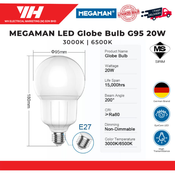 MEGAMAN LED Globe Bulb G95 20W E27 1