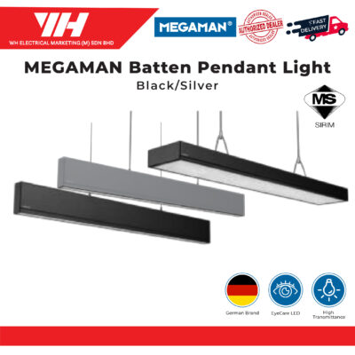 MEGAMAN LED High Pendant Light Batten/Office Light (Silver/Black)