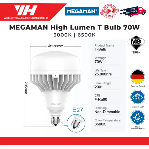 MEGAMAN LED T Bulb 50W70W100W E27 2