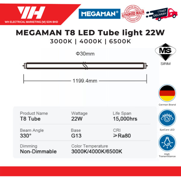 MEGAMAN T8 LED Tube light 9W 22W 32W 15