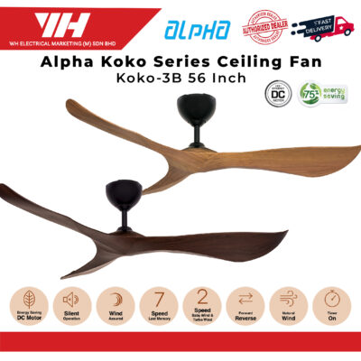 ALPHA Alkova Koko 56″ – 3Blade Ceiling  Fan (Walnut-MB/Caramel-MB)