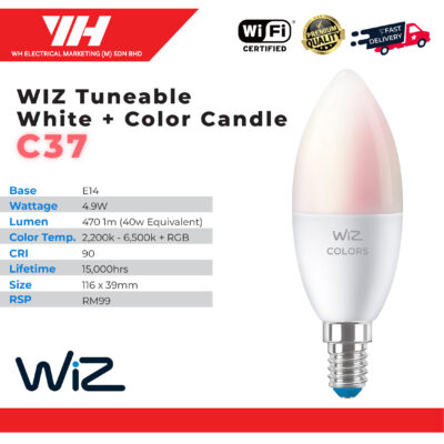 Philips WiZ Tuneable White + Color Candle C37 E14 Bulb (2200K – 6500K) – Light Bulb/Mentol Lampu
