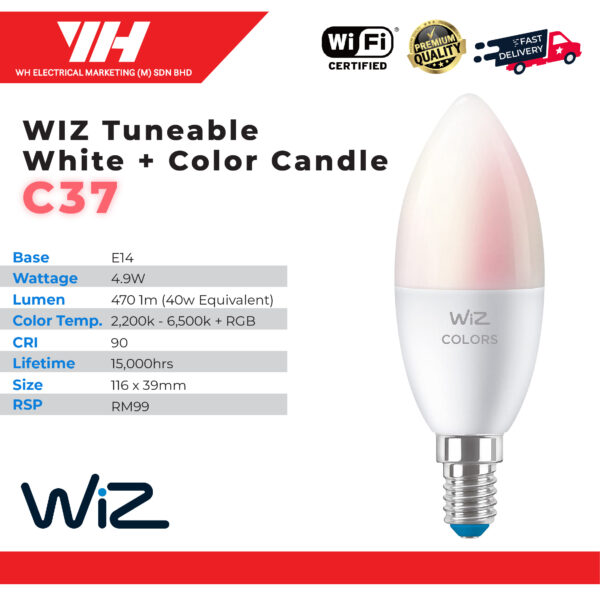 WiZ Tuneable White Color Candle Bulb C37