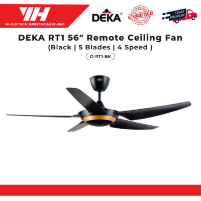 DEKA RT1 56″ 5 BLADE REMOTE CEILING FAN BLACK