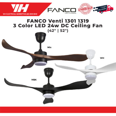 FANCO VENTI 1301 42″ | 52″ 24W LED DC CEILING FAN 3C