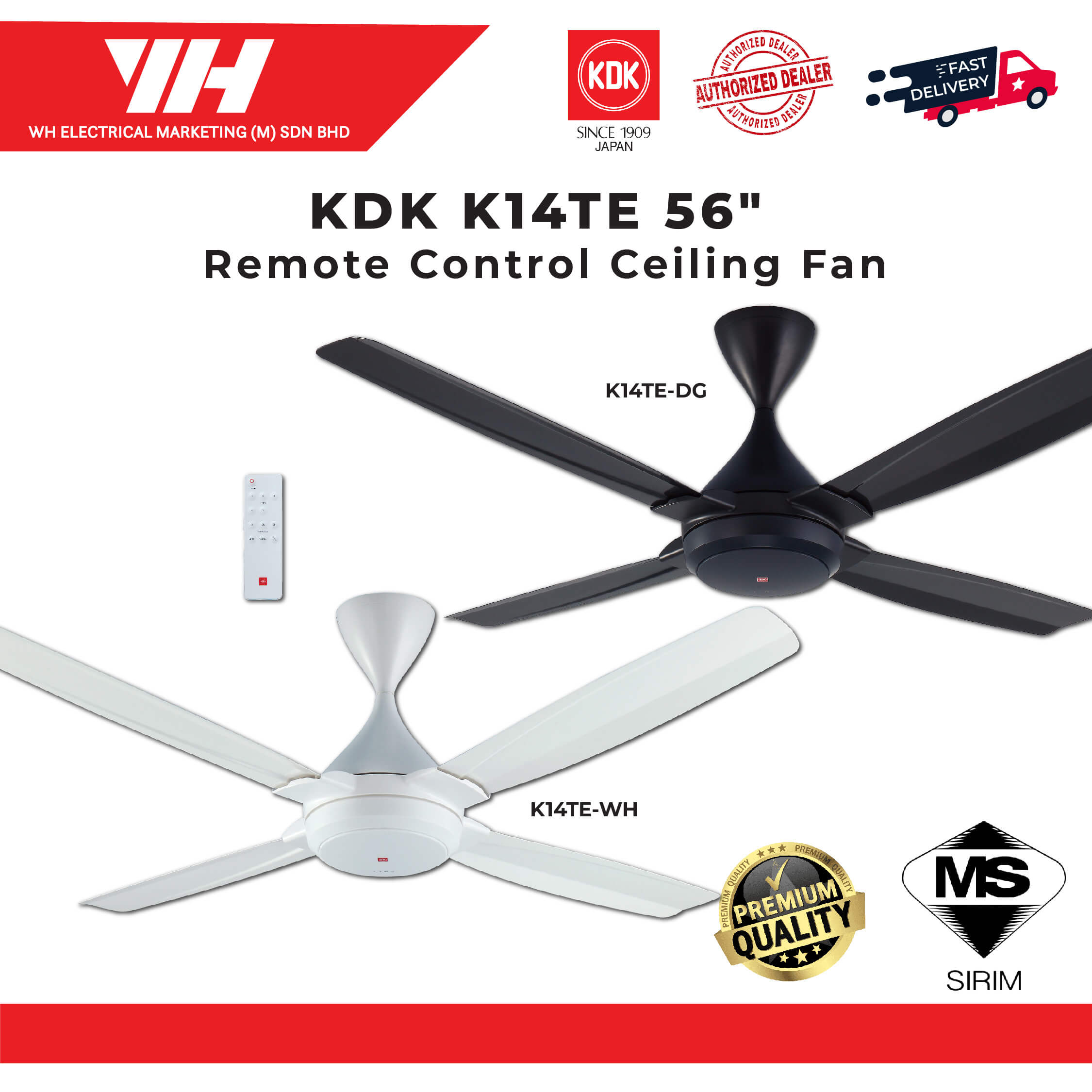 KDK K14TE 4 Blade 56″ Remote Control Ceiling Fan