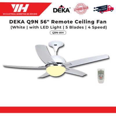 DEKA Q9N 56″ REMOTE CEILING FAN WITH LED LIGHT WHITE