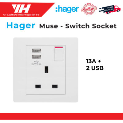 HAGER MUSE 13A USB SWITCH SOCKET OUTLET