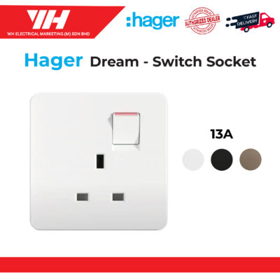 HAGER DREAM 13A SWITCH SOCKET OUTLET (WHITE/ELEGANT GOLD/KNIGHT BLACK)
