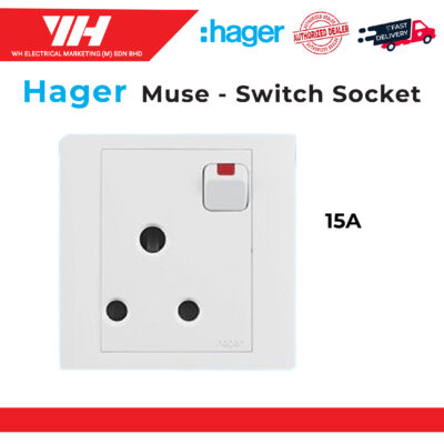 HAGER MUSE 15A ROUND PIN SWITCH SOCKET OUTLET
