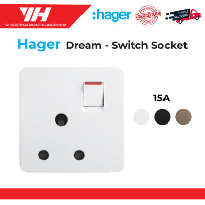 HAGER DREAM 15A SWITCH SOCKET OUTLET (WHITE/ELEGANT GOLD/KNIGHT BLACK)