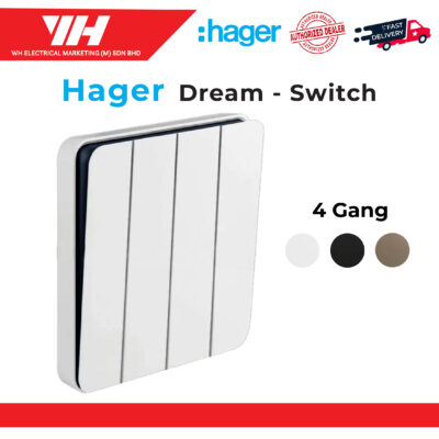 HAGER DREAM 4 GANG 1 WAY SWITCH (WHITE/ELEGANT GOLD/KNIGHT BLACK)