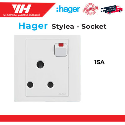 HAGER STYLEA 15A ROUND PIN SWITCH SOCKET OUTLET