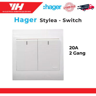 HAGER STYLEA 20A 2 GANG DP SWITCH C/W NEON