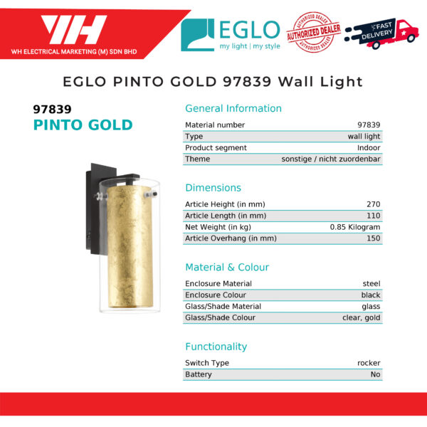 EGLO PINTO GOLD 97839 02