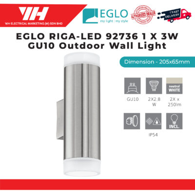 EGLO RIGA-LED 92736 1 X 3W GU10 OUTDOOR WALL LIGHT