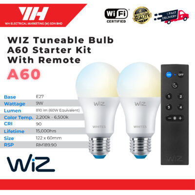 Philips WiZ E27 Smart Lighting Tunable White Bulb Starter Kit with WiZ Smart Lighting Remote Control (9W 2700-6500 K)