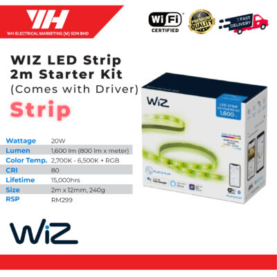 Philips WiZ Smart Lighting White and Coloured LED Strip 2-meter Starter Kit [16 Million Colours]