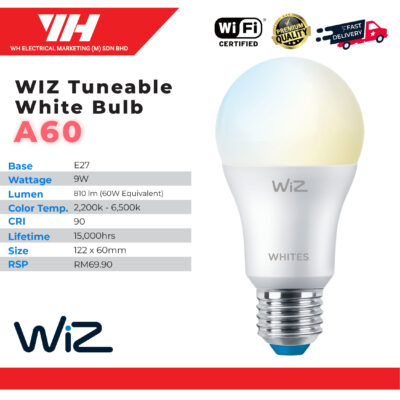 Philips WiZ 9W A60 E27 Tunable White Bulb [2700K-6500K Range]