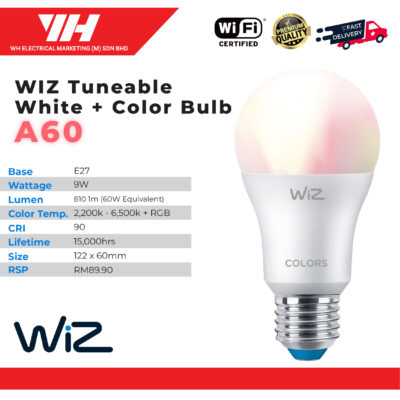 Philips WiZ 9W A60 Tunable White + Color Bulb [16 Million Colours]