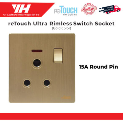 ReTouch Ultra Rimless 15A Round Pin Switches Socket Gold