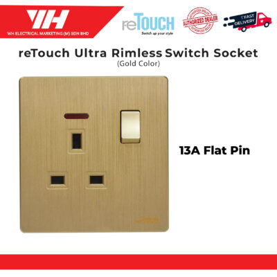 ReTouch Ultra Rimless 13A Flat Pin Switches Socket Gold