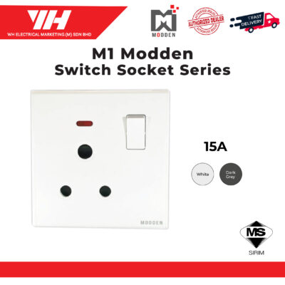 Modden 15A Switch and Socket (White/Dark Grey)