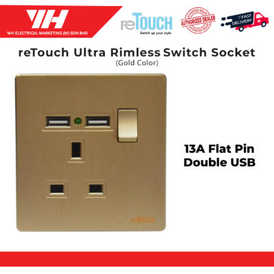 ReTouch Ultra Rimless 13A + USB Flat Pin Switches Socket Gold