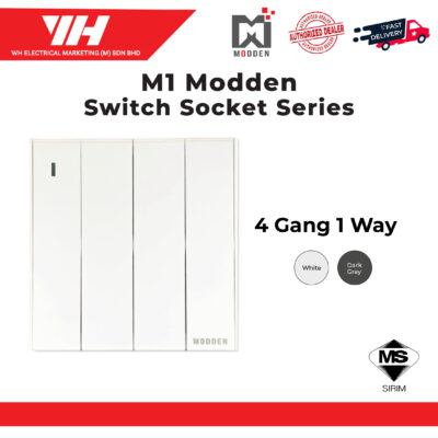 Modden 4 Gang 1 Way | 2 Way Switch and Socket (White/Dark Grey)