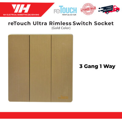 ReTouch Ultra Rimless 3 Gang 1 Way | 2 Way Switches Socket Gold