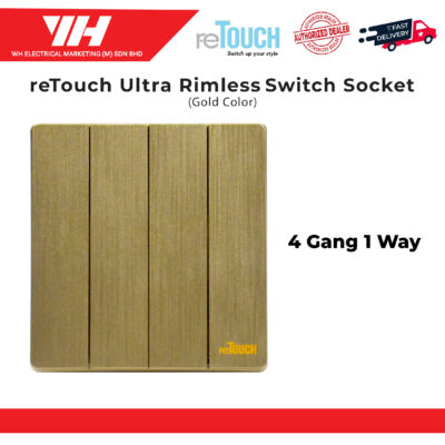 ReTouch Ultra Rimless 4 Gang 1 Way | 2 Way Switches Socket Gold