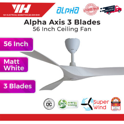 Alpha Alkova Axis 56″ – 3 Blade Ceiling Fan (Matt White/Matt Black/Oak-MB)
