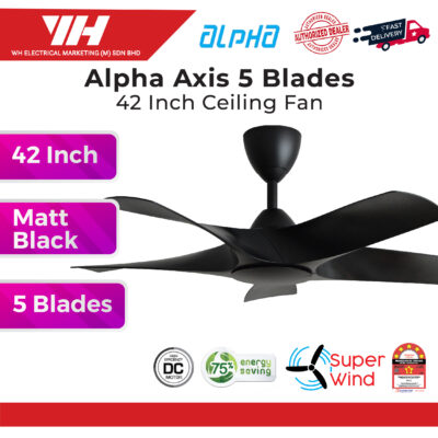 Alpha Alkova Axis 42″ – 5 Blade Ceiling Fan (Matt Black/Oak-MB)