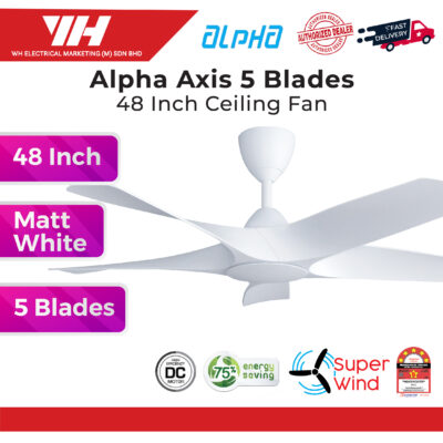 Alpha Alkova Axis 48″ – 5 Blade Ceiling Fan (Matt White/Matt Black/Oak-MB)