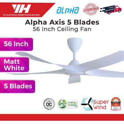 Alpha Alkova Axis 56″ – 5 Blade Ceiling Fan (Matt White/Matt Black/Grey Wood)