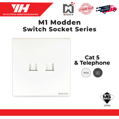 Modden Cat5 + Telephone Switch and Socket (White/Dark Grey)