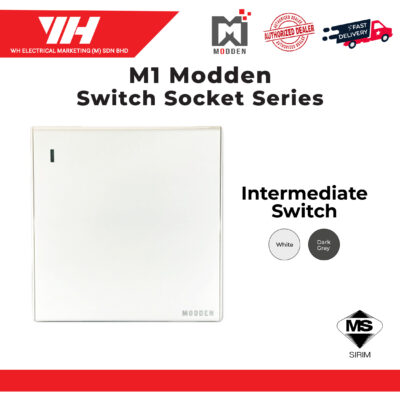Modden 1 Gang Intermediate Switch and Socket (White/Dark Grey)