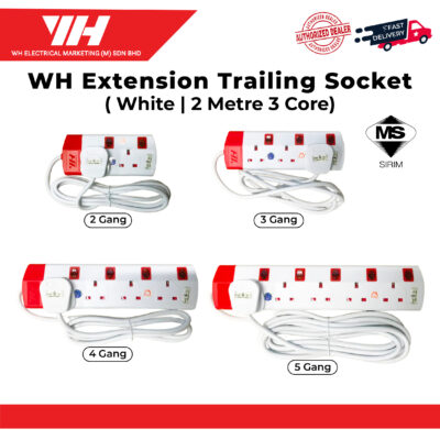 WH Extension Wire Trailing Socket 2Meter 3Core White