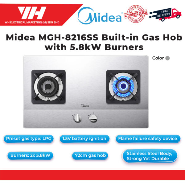 Midea MGH 8216SS Built in Gas Hob with 5.8kW Burners 01