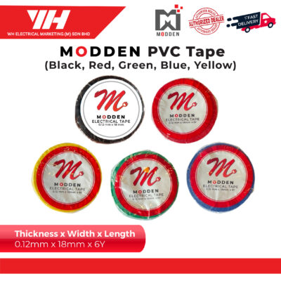 Modden PVC Electrical Tape [10Rolls] (Black,Red,Green,Blue,Yellow)